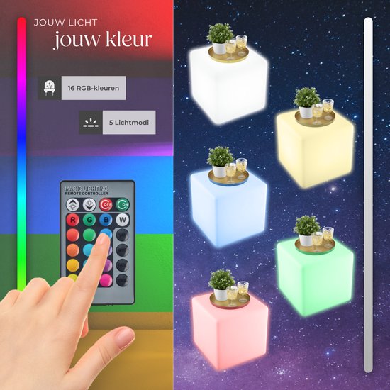 tectake® Luminous Cube - Cube lumineux LED - 16 couleurs RGB et 5 modes d'éclairage - Eclairage de jardin robuste et résistant aux intempéries - 35x35x35 cm - Décorations de fête - Décoration de jardin - Source lumineuse et télécommande incluses