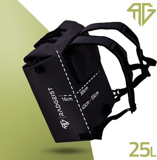 Sacoche de vélo 3 en 1 RADGEIST - sac à dos de vélo, sacoche de porte-bagages, sacoche à bandoulière, avec compartiment pour ordinateur portable, étanche, 25 litres, noir