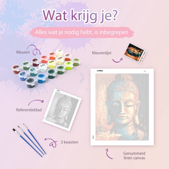 Rubye® Painting By Number Adults - Buddha - Peinture et pinceaux inclus - Canvas Painting canvas - Colour by Number - 40x50cm