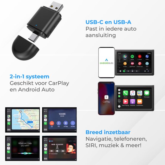 Nuvance - CarPlay Dongle - 2 en 1 USB & USB-C - Convient pour Android & Apple - CarPlay Wireless - Car Dongle - Wireless CarPlay - Adaptateur USB