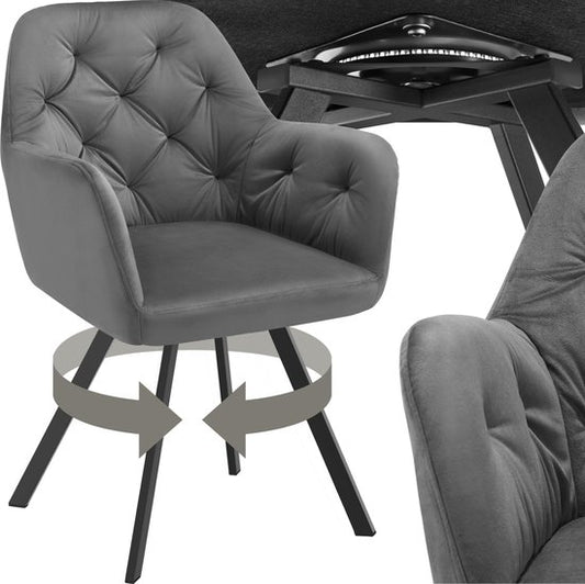 tectake® - Chaise pivotante en velours - Chaise de salle à manger avec accoudoirs - Assise et dossier ergonomiques - Pivotant à 180 degrés - Chaise moderne avec pieds en acier - Diverses couleurs - Anthracite