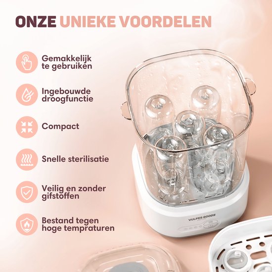 Vulpes Goods® - Stérilisateur de biberons - Fonction 5 en 1 - Avec fonction séchage et mode maintien au chaud - Pour biberons et tire-laits - Sans BPA - Plastique et blanc