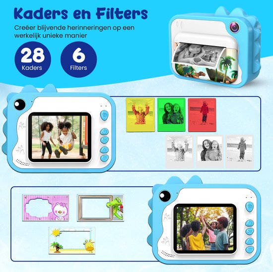K&L® 3 IN 1 Digital Kids Camera + Instant print + play camera - 32GB micro sd card - camera kids - Vlog camera with games - Photo camera for kids - Small size toy - With video function - Blue