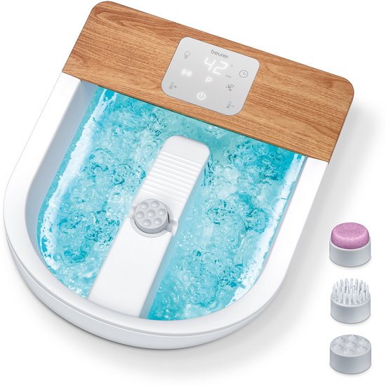 Beurer FB 65 Bain de pieds électrique - Massage des pieds - Massage par vibrations et bulles - Aromathérapie - Infrarouge - Eclairage d'ambiance LED - Chauffage - Champs magnétiques - Rouleaux réflexes pour les pieds - 3 accessoires de pédicure - Jusqu'à