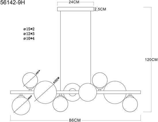 Globo - lampe suspendue - RIHA - multicolore - verre - grande lampe de table - G9 - 56142-9H