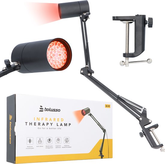 Bolusso Lampe infrarouge industrielle pour les douleurs musculaires et articulaires - Lampe de thérapie par la chaleur et la lumière - Thérapie infrarouge 36W