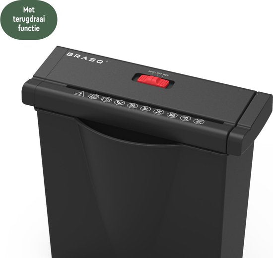 BRASQ Déchiqueteuse de papier avec bac noir - 7 litres - Déchiqueteuse de papier pour la maison et le bureau - P2 - bandes de 6 mm - 6 feuilles