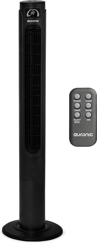 Auronic Tower Fan - Ventilateur sur pied avec télécommande - Ventilateur de sol - Minuteur - Ventilateur de colonne - Ventilateur - 55W - 45dB - 118cm - Noir