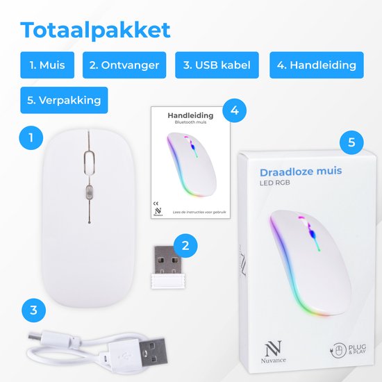 Souris sans fil LED - Nuvance -Bluetooth - Ergonomique - Sans fil - Blanc