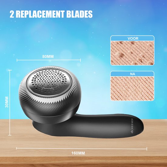 Heevey Electric Lint Remover - Detangler - Tondeuse à peluches - Sans fil et rechargeable - Detangler - 2 lames supplémentaires