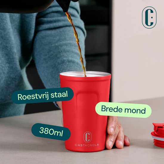 Tasse thermos Castagnola - Tasse à café à emporter - Tasse de voyage pour café et thé - Tasse à thé - 380 ML - acier inoxydable - Rouge
