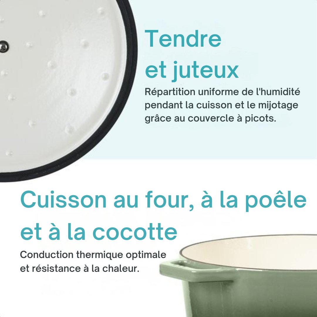 Casserole en fonte MOA - 7,2L - Pour toutes les sources de chaleur y compris l'induction - Avec couvercle - Ø 30cm - Revêtement antiadhésif - Vert