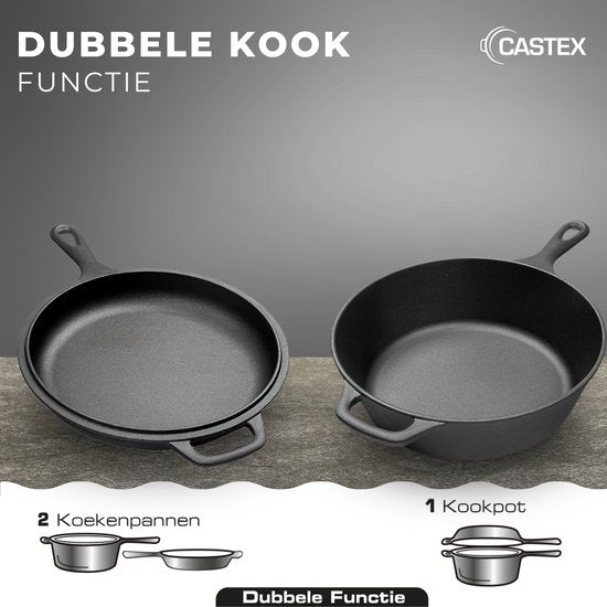 Castex Duocraft Cast Iron Pan - Casserole Induction - Casseroles - Stew Pan - Bread Pan Cast Iron - Simmer Pan