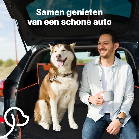 Jake and Jacky Dog Blanket Car Trunk - Couverture de voiture pour chien - Housse de protection - Avec sac de rangement et autorisation - Noir/Orange