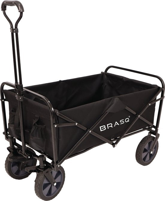 BRASQ Wagon pliable - 100 litres - Capacité 90 KG - Roues pivotantes avec frein - 90x51x100 CM - Poignée réglable - Noir