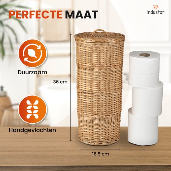 Industor® Porte-rouleau de toilette Standing en osier tressé à la main - Porte-rouleau de toilette pour 3 rouleaux avec couvercle - Porte-rouleau de toilette, Accessoires de salle de bain et Décoration