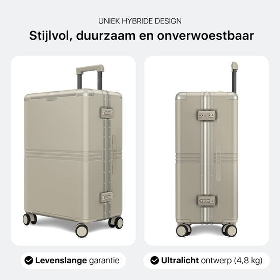 ONYX Hybrid Pro Check-in Suitcase Medium 70 Litres - Polycarbonate recyclé et design sans fermeture éclair - Valise de voyage avec serrure TSA et roues pivotantes - Trolley léger avec compartiment pour ordinateur portable - Blanc ivoire