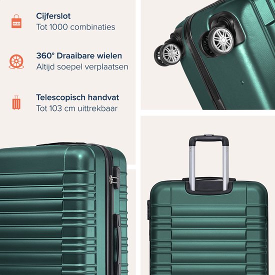 TRVLMORE Valise - Bagage à main Trolley - Serrure numérique - Trolley - 54x36x20cm - 38L - Vert foncé