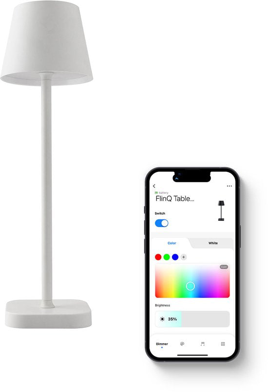 FlinQ Smart Table Lamp Lume - Rechargeable et avec Touch Control - Pour la chambre à coucher et le salon - Lampe sans fil aussi comme lampe de sol - Dimmable et idéale pour la table de chevet - Industriel - Blanc