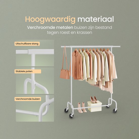 O'DADDY® Porte-vêtements sur 4 grandes roues - Capacité jusqu'à 130 kg - Réglable et extensible - Métal chromé inoxydable - Assemblage facile - Blanc