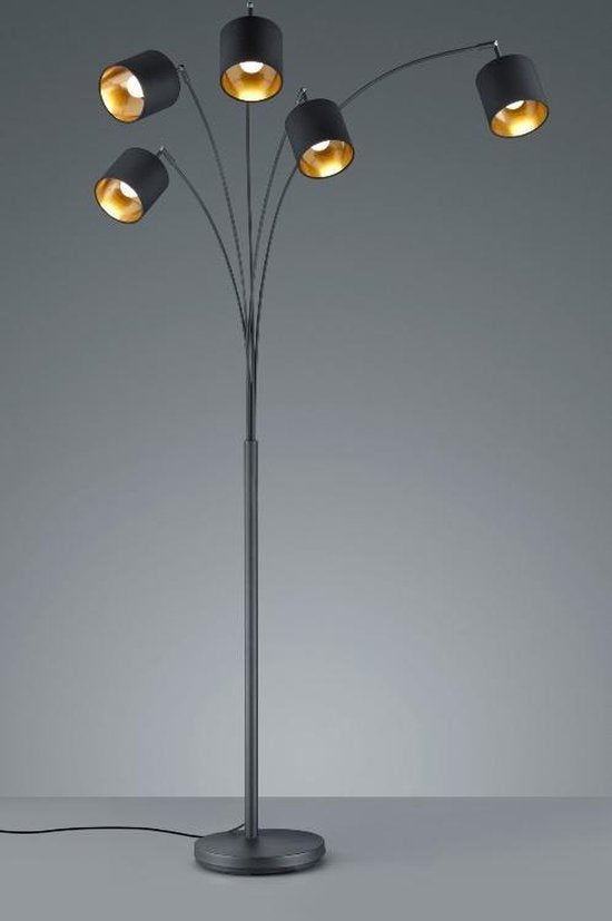REALITY TOMMY Lampadaire - Noir - couleur or - excl.5xE14 - IP20 - H200cm