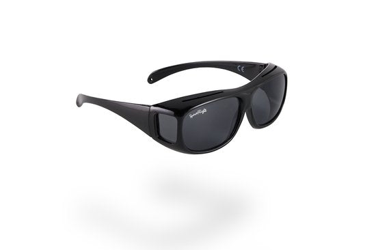 SPACEFLIGHT Overhead Sunglasses - Lunettes de soleil en noir - Lunettes polarisantes - Unisexe - Pour les lunettes de maximum 150 mm de large et 40 mm de haut - Catégorie de filtre : 3