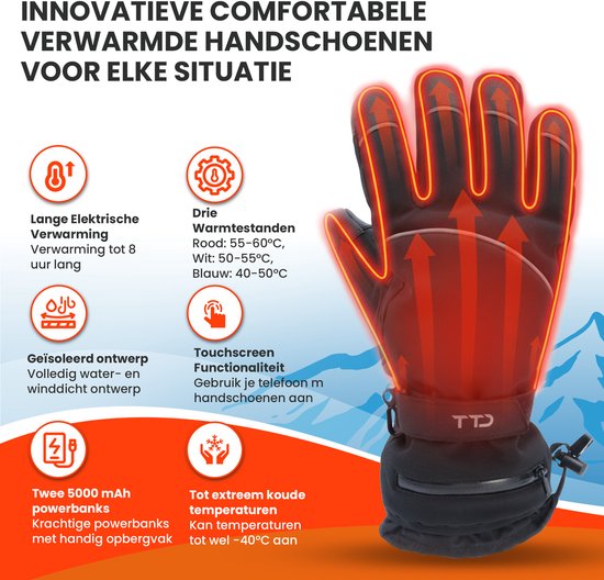 TTD® Gants chauffants Deluxe M - Cuir PU - Moufles chauffantes