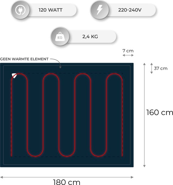 Nuvoo Couverture chauffante électrique - Polaire - 180x160 cm- XXL - Arrêt automatique - Protection contre la surchauffe - 3 niveaux - 120W - 2 personnes - Couverture - Bleu