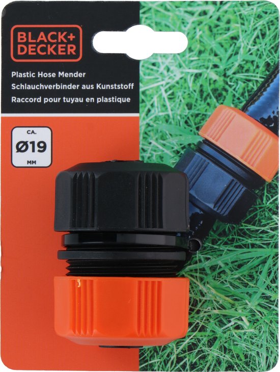 BLACK+DECKER Connecteur de tuyau d'arrosage 3/4 - 19 ⌀ CM - Coupleur de tuyau d'arrosage - Noir/Orange