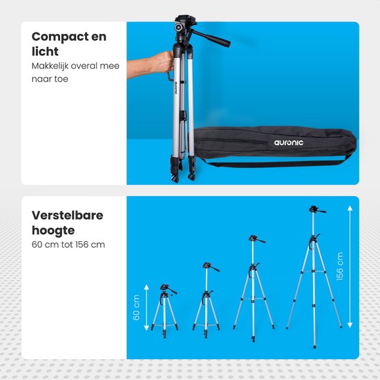 Auronic Trépied - Appareil photo - Téléphone - Iphone - Trépied avec support pour smartphone - Gris argenté