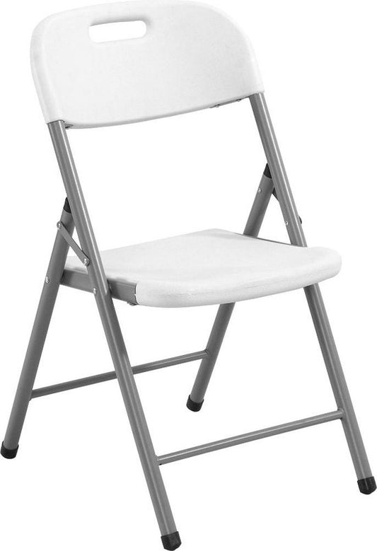 Perel Chaise pliante blanche pour l'intérieur et l'extérieur, en plastique, peu encombrante, idéale pour les événements, les fêtes et la restauration, avec structure en acier et assise résistante aux intempéries