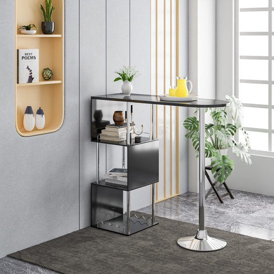 Rootz Table de bar - Support bistrot - Bureau haut - Table de service - Table de pub - Surface de repas - Station de divertissement - Noir - 113x40x105cm