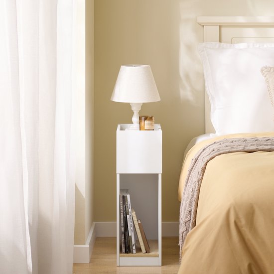 SoBuy Table de nuit étroite avec tiroir et étagère ouverte - 25 x 35 x 60 cm - Design peu encombrant - MDF - Style scandinave - Couleur bois