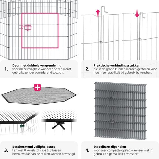 tectake® - Enclos extérieur avec filet de sécurité - Clapier pliable et extensible - Petits animaux, lapins, clôture pour chien, clapier extérieur - Enclos extérieur - Ø 145 x 73 cm