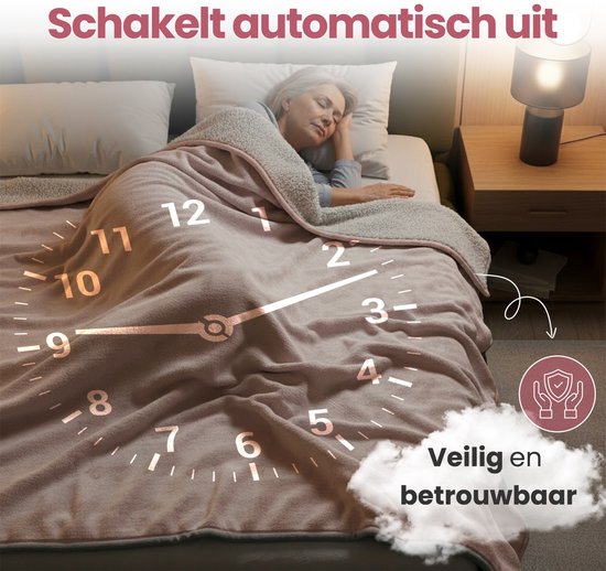 STAUS&BACH Couverture électrique 3XL - Couverture supérieure pour 2 personnes - Couverture chauffante double face en polaire Sherpa - Rose champagne - 180x160 cm PowerNap