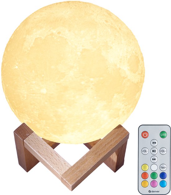 Denver Moon Lamp 3D - Bluetooth Speaker Wireless - Bedroom Table Lamp - Music Sync - Incl. Remote Control - Moon Lamp - LBS150