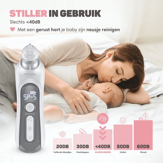 Vulpes Goods® BabyCare - Nettoyeur de nez pour bébé - Nettoyeur de nez électrique - Douche nasale électrique - Nettoyeur de nez - Lingette nasale - Aspirateur de nez - Grande batterie - USB C - PRO