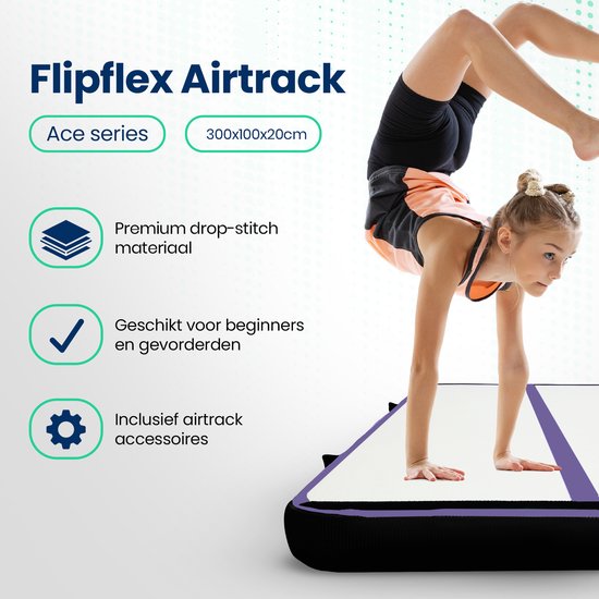 Flipflex Airtrack - Tapis de gymnastique - 3 mètres - 20cm d'épaisseur - tapis de gymnastique - avec mini-tour 600W - avec sac de transport de luxe - Gymnastique