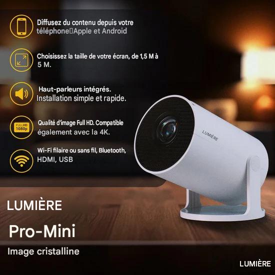 Lumina Mini Pro Beamer - Home cinema - Projecteur - Android 11.0 - WiFi 6 & Bluetooth 5.2 - Qualité d'image 4k - Ecran de projection - Blanc