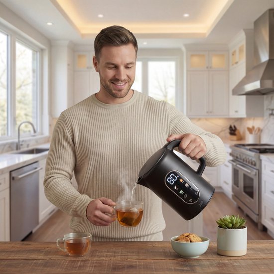JAP Appliances Aquanova - Bouilloire (1,7 litre) avec contrôle de la température - Fonction maintien au chaud - 40°C pour les aliments pour bébés - Noir
