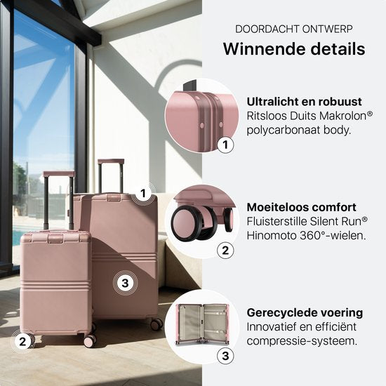 ONYX Hybrid Pro Check-in Suitcase Large 100 Liter - Recycled Polycarbonate and Zipperless Design - Travel suitcase with TSA lock and Spinner wheels - Candy Pink
