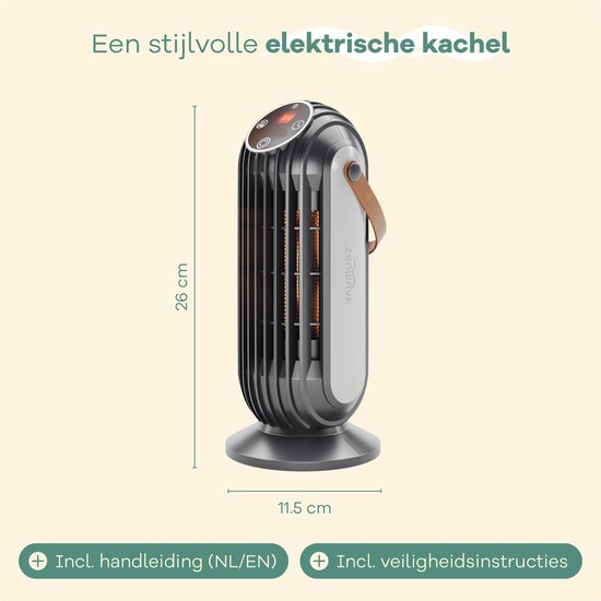 Zenwave Electric Heater with Display - Compact 1500W Fan heater - Chauffage avec 2 modes de chaleur et 1 mode de ventilation - Chauffage électrique pour l'intérieur et l'extérieur - Noir