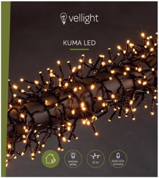 Kuma LED, guirlande lumineuse, 12 m, 1020 LED, blanc Arizona, câble noir, pour l'intérieur et l'extérieur, modulateur, 24 V