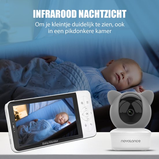 Novalance - Baby Monitor Wifi - Baby Monitor avec caméra - Baby Monitor avec écran 5 pouces - Berceuses - Détecteurs intelligents