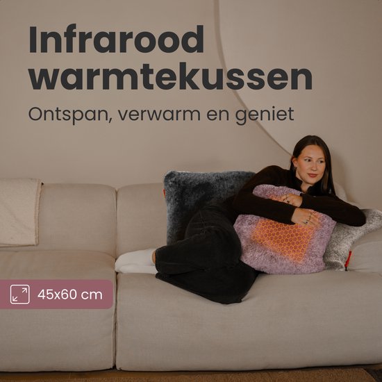 Auronic Heat Pillow - Teddy - 45x60 - Sans fil - Rechargeable - Oreiller électrique - Infrarouge - Rose