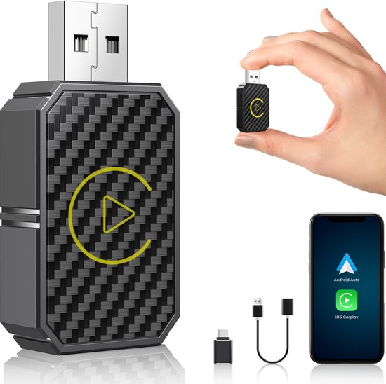 Dongle sans fil CarPlay & android - PRO mini - Apple - Android - Voiture - Bluetooth - Sans fil - Récepteur sans fil - AirPlay - Compact - incl USB-C - Skoov