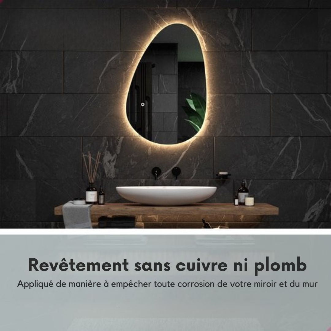 Mirlux Miroir de salle de bain avec éclairage LED - Miroir mural asymétrique - Forme organique - Miroir de douche anti-condensation - Miroir mural 90x60CM