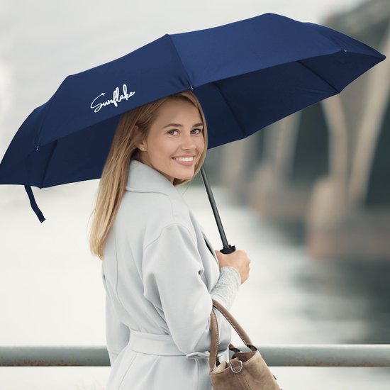 Parapluie pliable - Résiste à la tempête jusqu'à 140km/h - Pliage automatique - Housse de protection et pochette de voyage incluses - Bleu - Sunflake