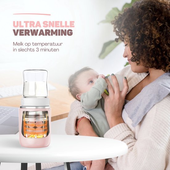 Vulpes Goods® BabyCare - Chauffe-biberon On the Go Pro Max - Chauffe-biberon portable - Chauffe-biberon intelligent - 4 niveaux de température - Sans fil - Rose
