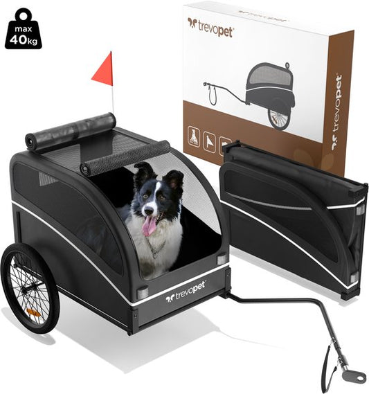 Trevopet® remorque vélo pour chien - remorque vélo pliable pour chien - remorque pour chien - convient aux vélos électriques - jusqu'à 40 kg - pour chiens de taille moyenne et grande - noir